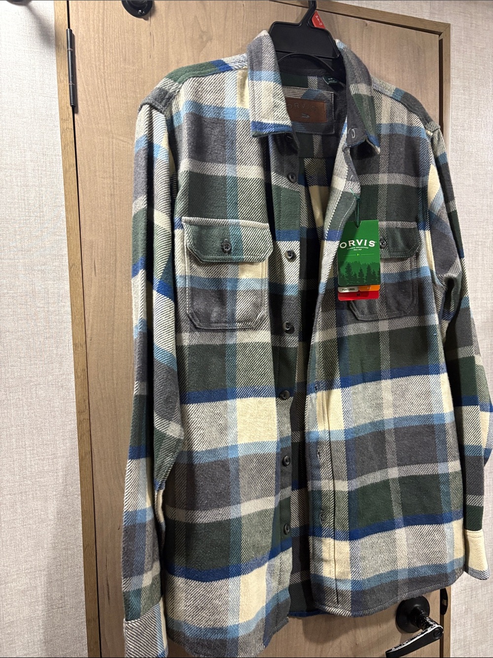 Orvis Men's Green, Gray & Blue Plaid Shirt Jacket
